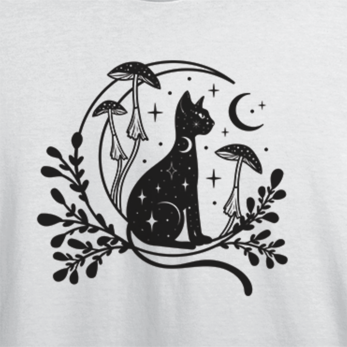 Black Cat Graphic Unisex White T-shirt