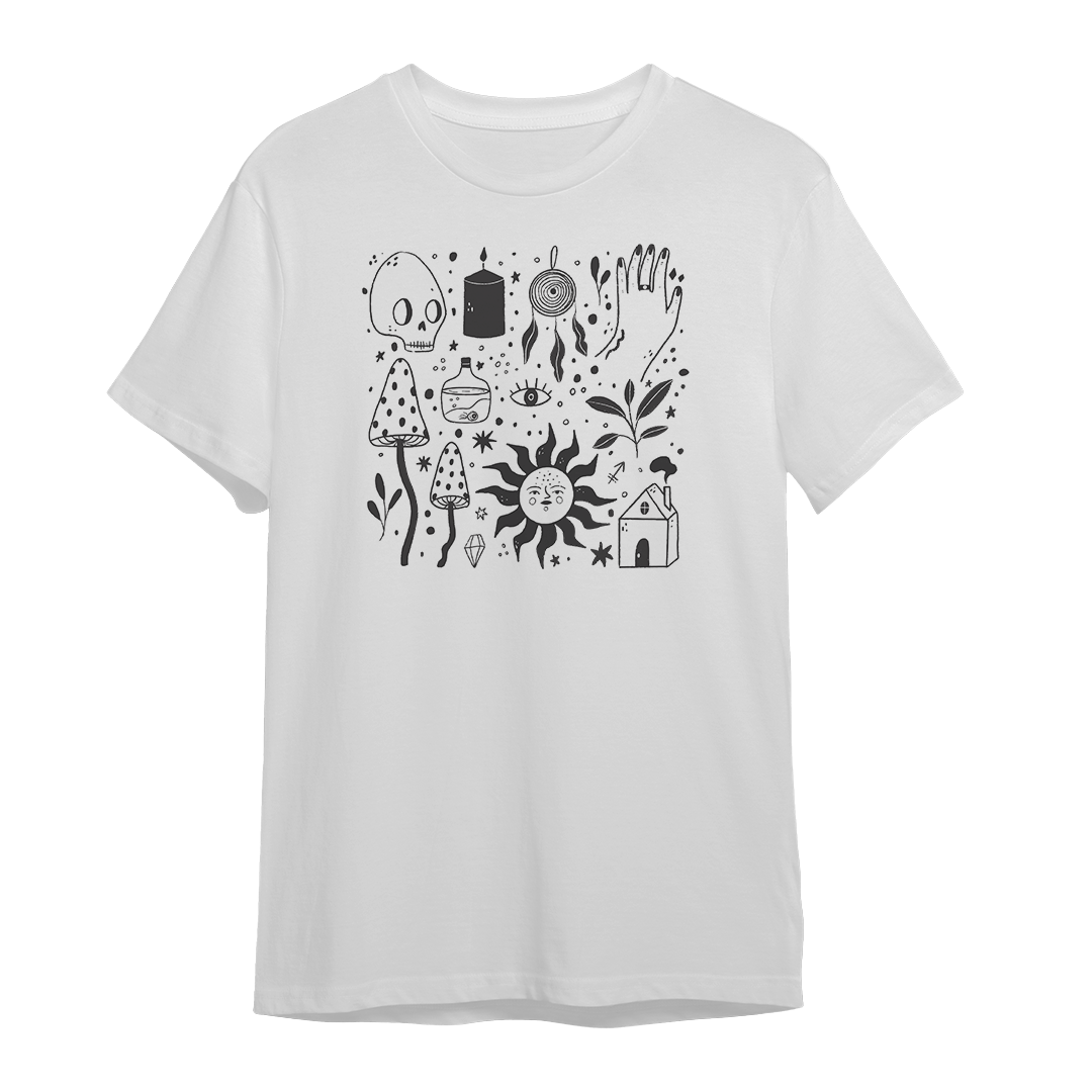 Botanical Witch Graphic Unisex White T-shirt