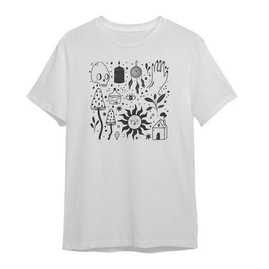 Botanical Witch Graphic Unisex White T-shirt
