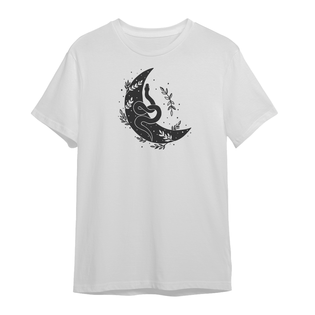 Snake and Moon Graphic Unisex White T-shirt