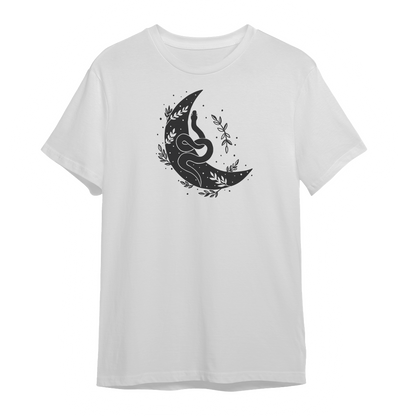 Snake and Moon Graphic Unisex White T-shirt